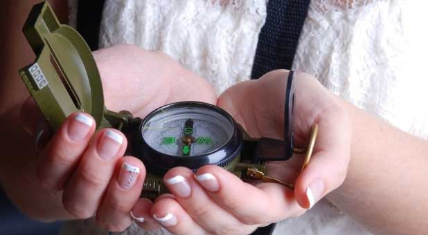 hand with compass