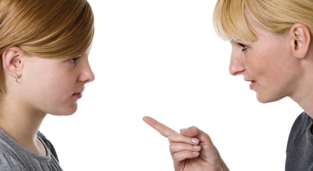 mom talking to daughter