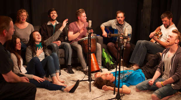 Worship mob in the recording studio.