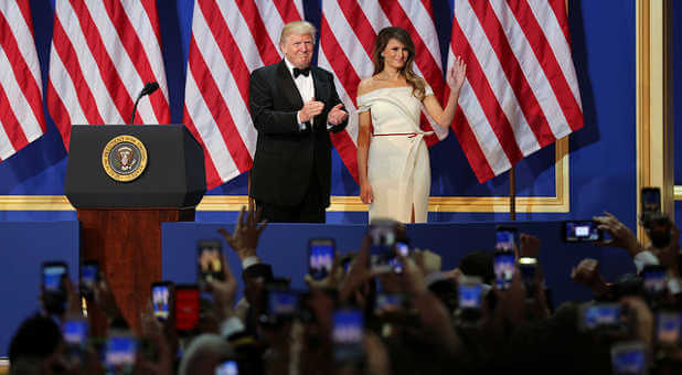 President Donald J. Trump and First Lady Melania greet service members at the Salute to Our Armed Services Ball at the National Building Museum, Washington, D.C., Jan. 20, 2017.