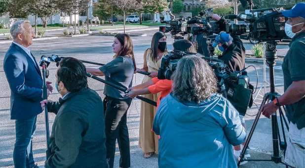 Pastor Rob McCoy addresses press in Thousand Oaks, CA, August 9, 2020.